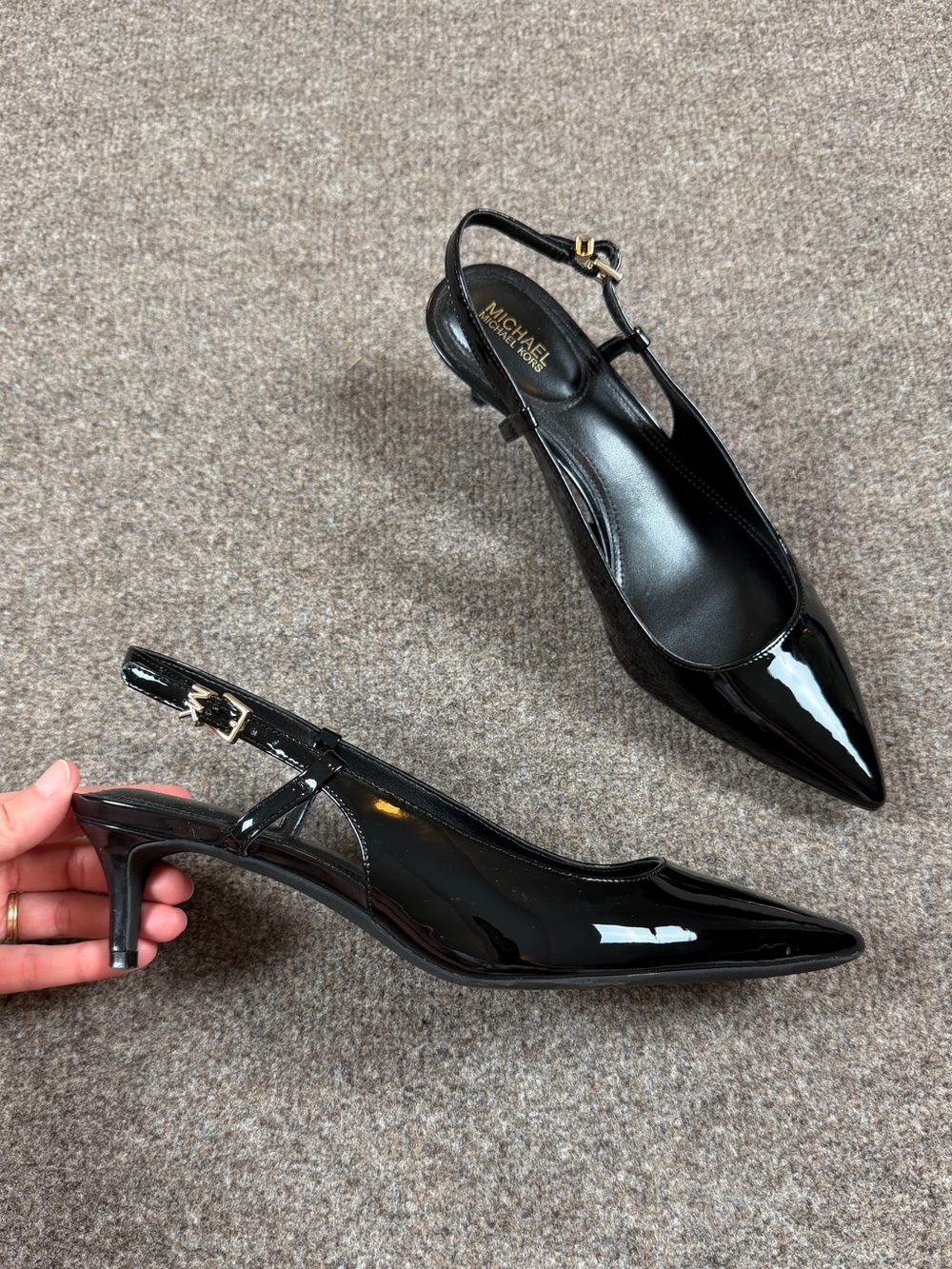 Michael Kors Black Patent Leather Pointy Toe Sling Back Kitten Heels Women’s 8